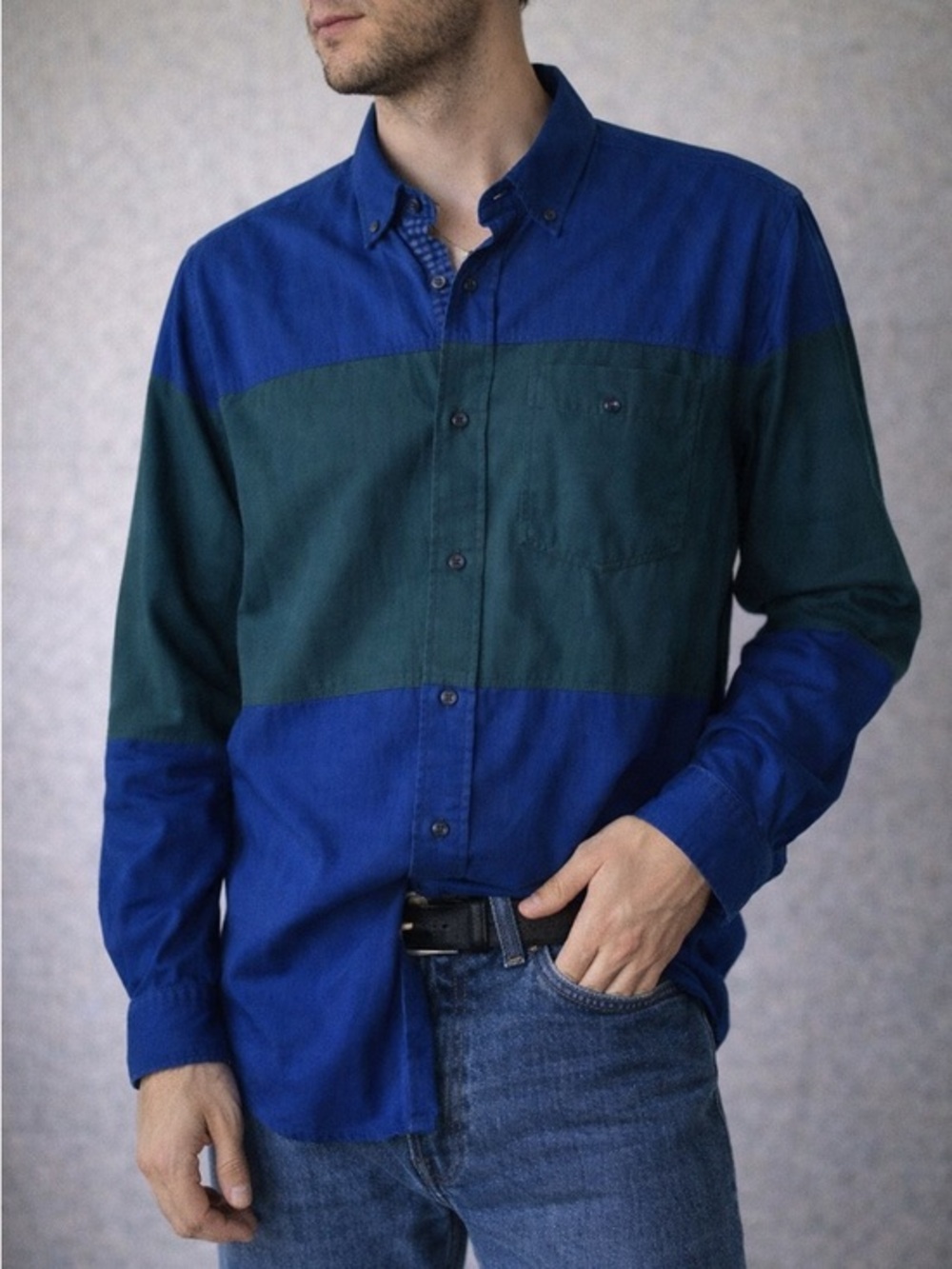 Argyleculture‎ Blue Green Colorblock Button Down Shirt Medium Casual Normcore